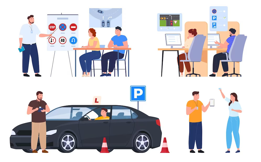 school drivers teaching traffic rules safe driving vector illustration 273828 688