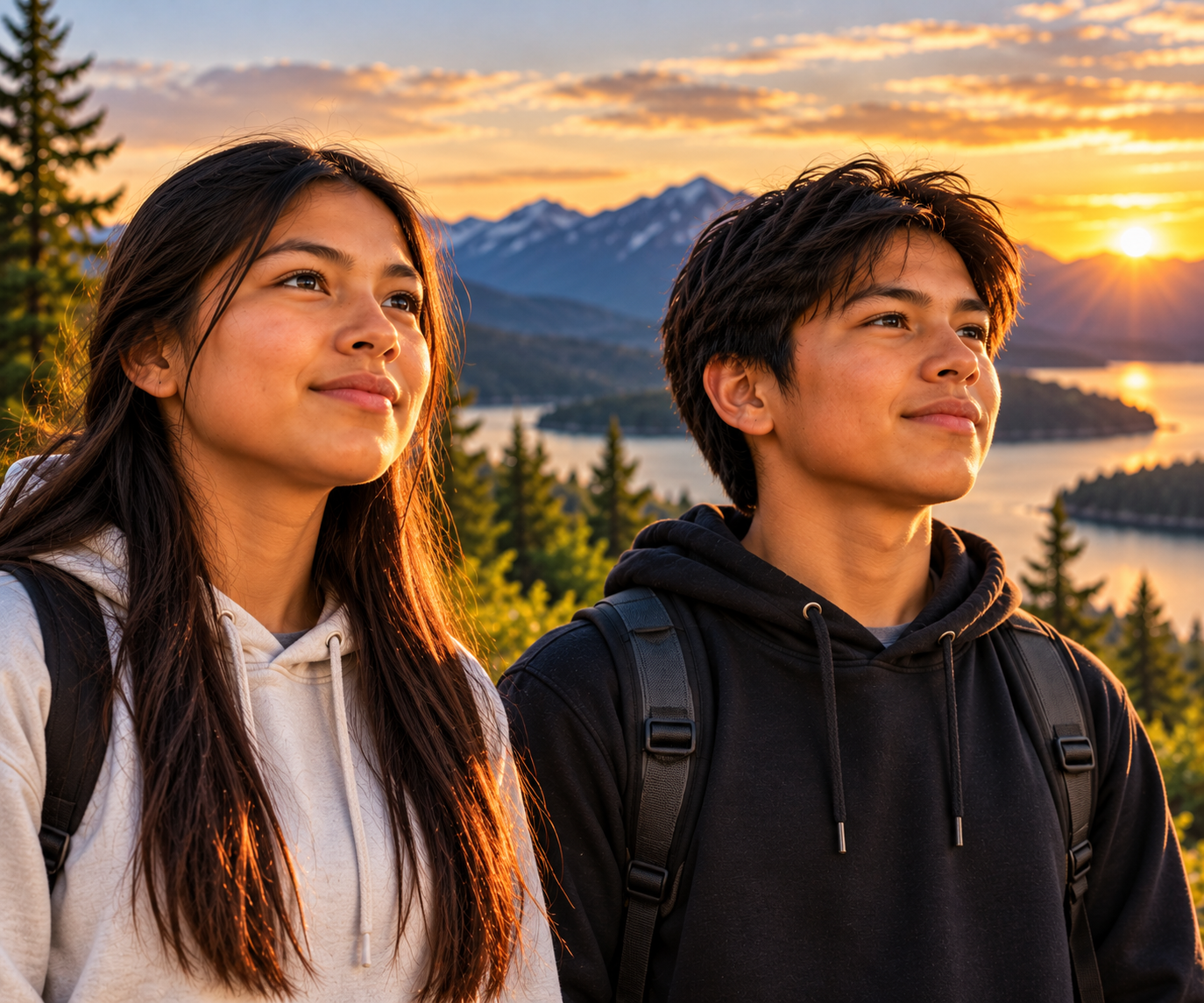 Two young adults outdoors in a mountain landscape
